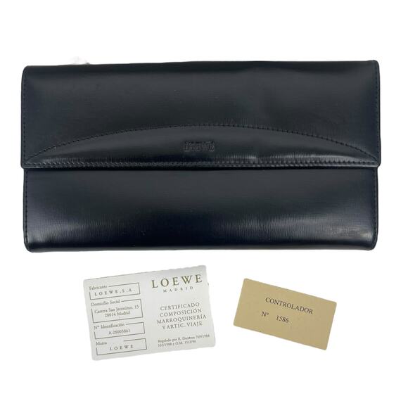 Loewe Black Smooth Leather Bifold Long Wallet Women Made in Spain - Picture 13 of 13